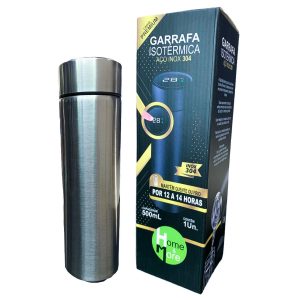 Garrafa Isotermica Aço Inox 500ml c/ Medidor de Temperatura