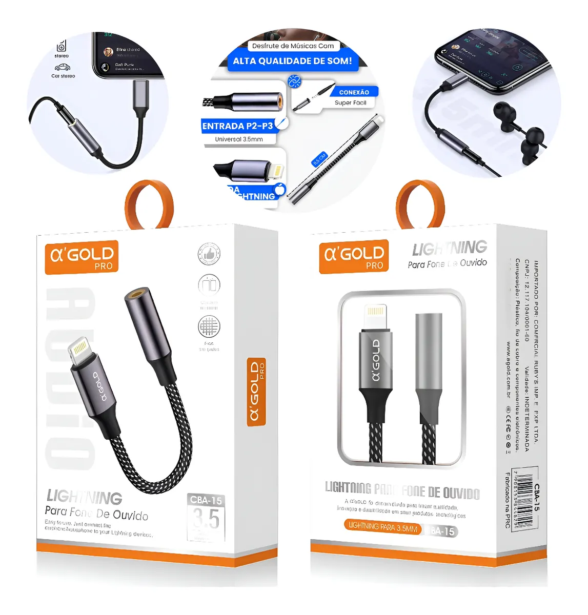 Adaptador de Fone de iPhone P2 A'GOLD CBA-15