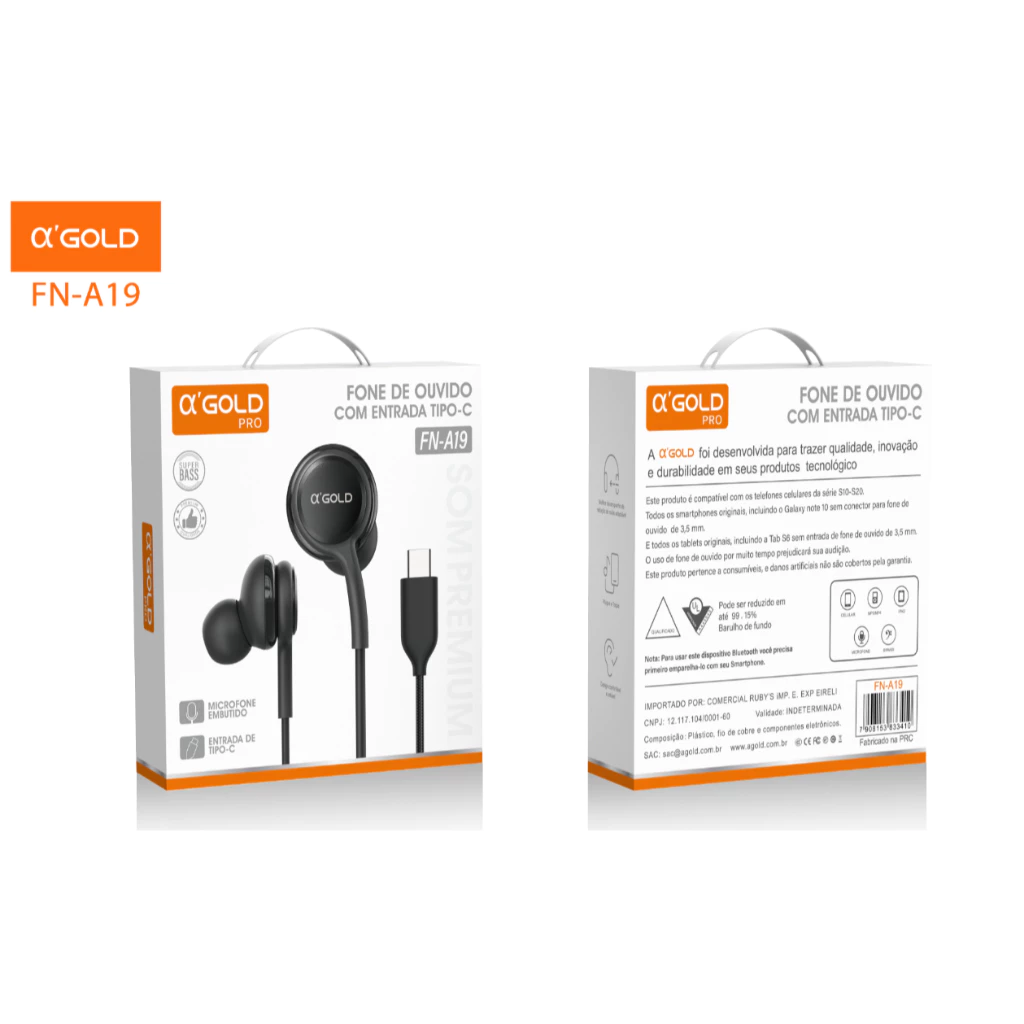 Fone de Ouvido Tipo-C A´GOLD FN-A19L